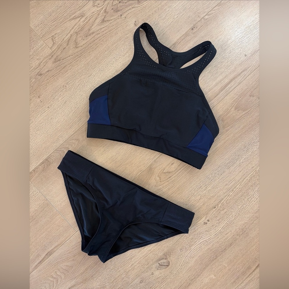ATHLETA Black & Blue Bikini Swimsuit Sporty Size S